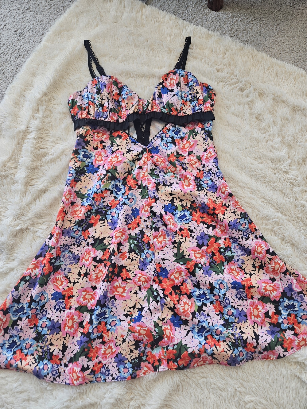 For Love & Lemons NWT Wildflower Romance Floral Corset Lace-Up Mini Dress Size L